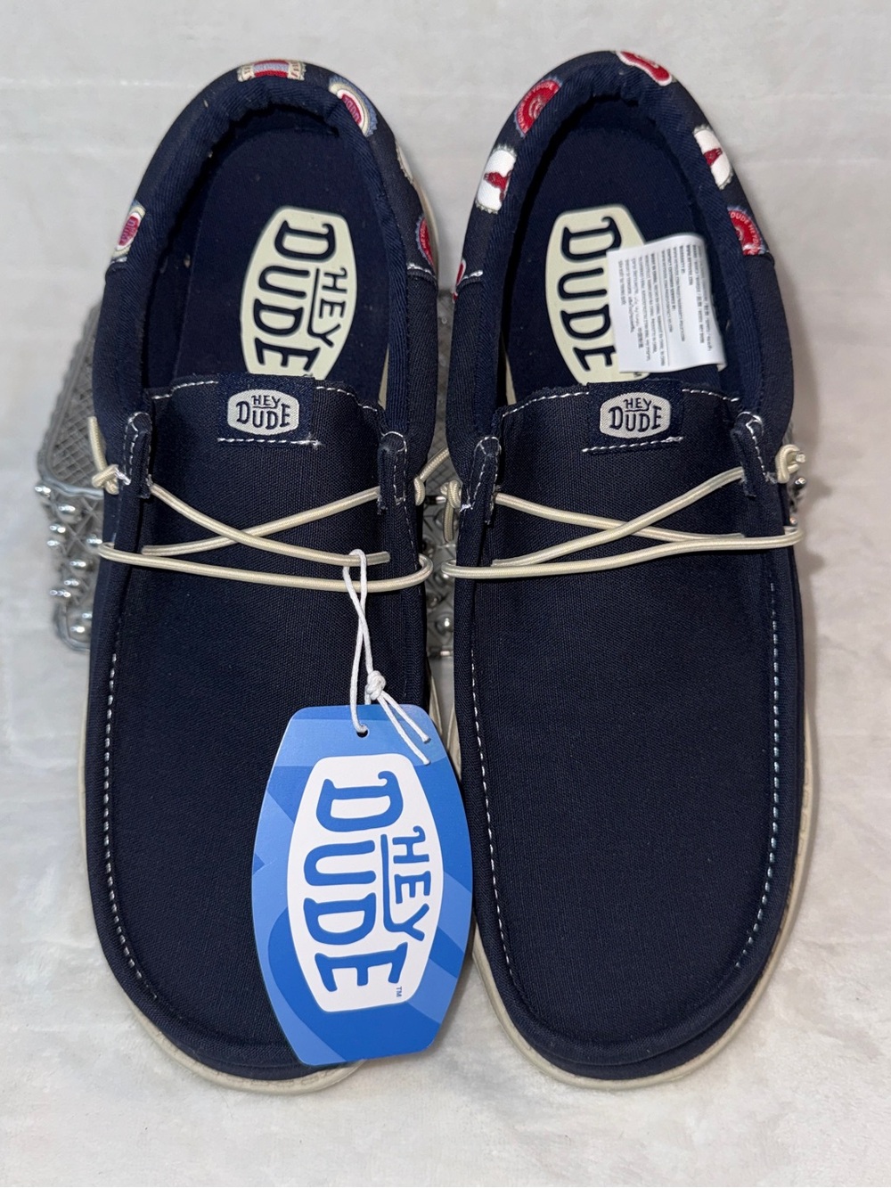 Hey Dude Wally Navy Canvas Slip-Ons with Cream Laces 11M Style NWT